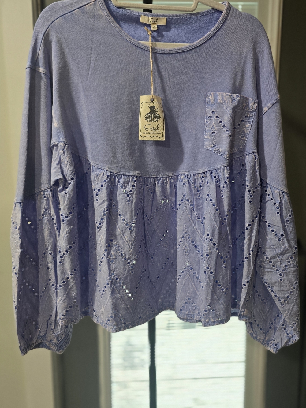 easel Lavender Eyelet Peplum Shirt